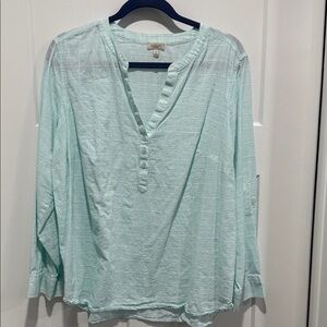Talbots Plus Light Blue Button-Front Henley Top